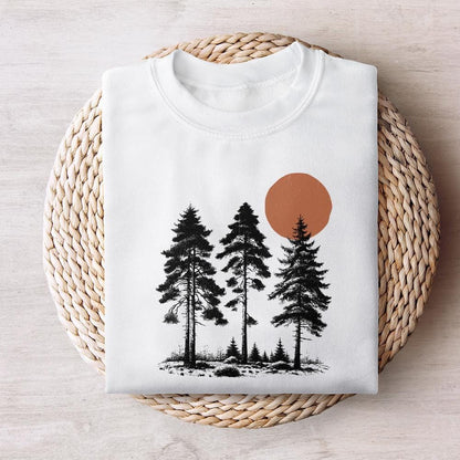 Mountain Range Sun PNG, Sunrise Pine Trees - 300 DPI Design for T-Shirt