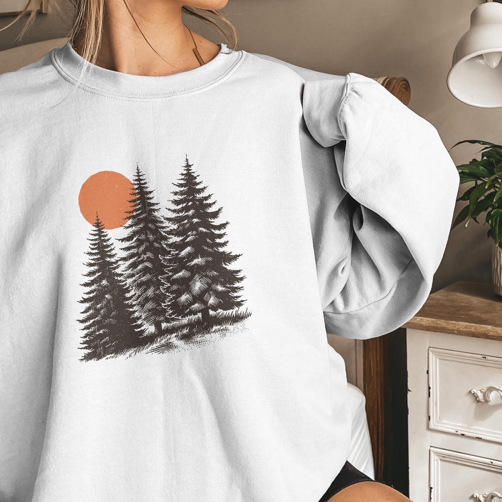 Sunrise Pine Trees PNG, Mountain Range Sun PNG - 300 DPI Design for T-Shirt