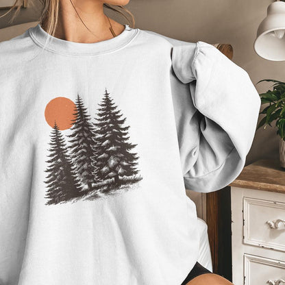 Sunrise Pine Trees PNG, Mountain Range Sun PNG - 300 DPI Design for T-Shirt