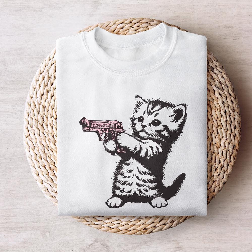 Cute Gun Cat png, Trending png Graphic - 300 DPI Design for T-Shirt