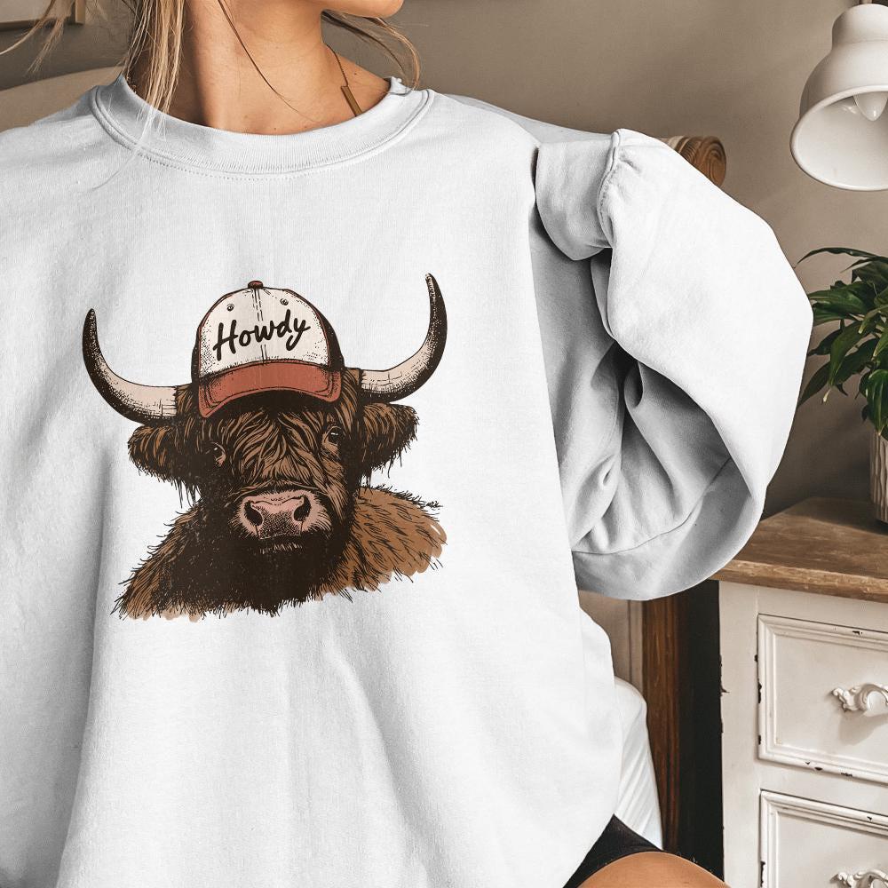 Howdy Western PNG, Highland Cow Design - 300 DPI Design for T-Shirt
