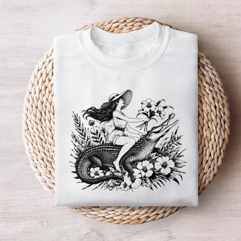 Girl Riding an Alligator PNG, Funny Sarcastic PNG - 300 DPI Design for