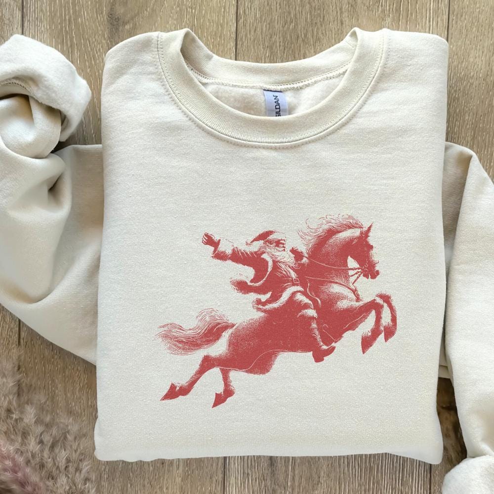 Santa Riding Horse PNG Digital Download, Western Christmas Design - 300