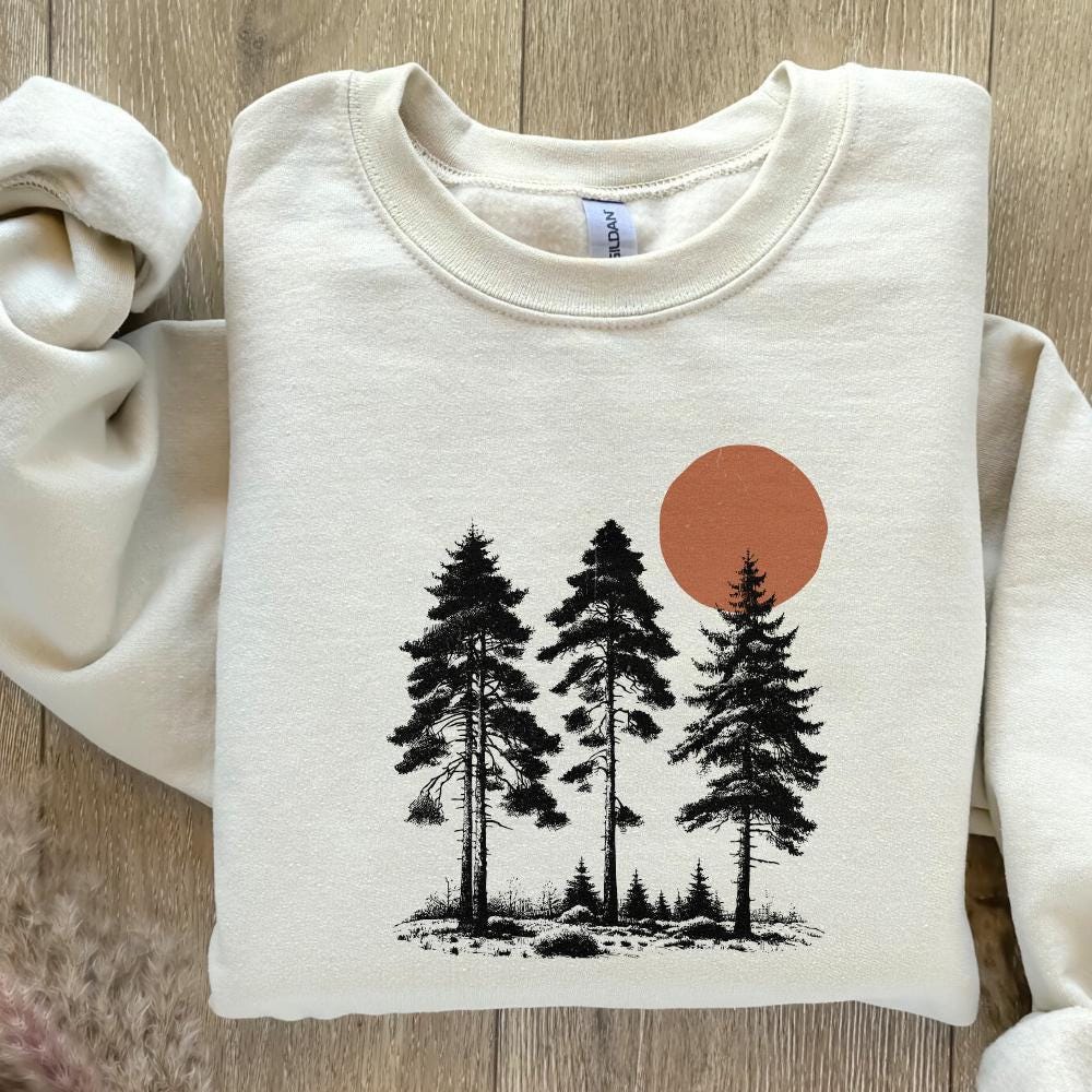 Mountain Range Sun PNG, Sunrise Pine Trees - 300 DPI Design for T-Shirt