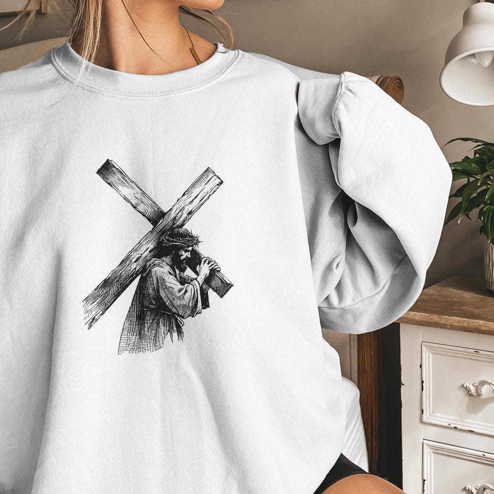 Jesus Carrying Cross PNG, Faith png - 300 DPI Design for T-Shirt
