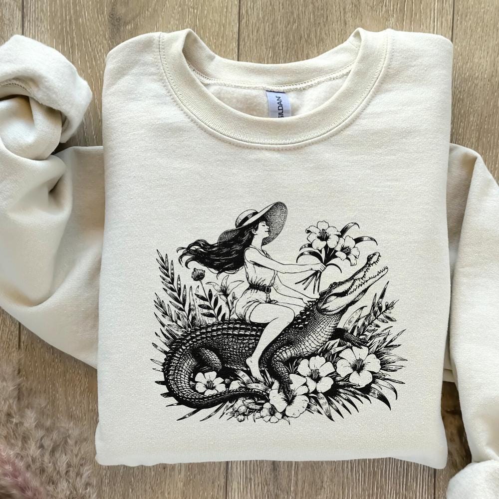 Girl Riding an Alligator PNG, Funny Sarcastic PNG - 300 DPI Design for