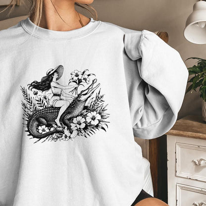 Girl Riding an Alligator PNG, Funny Sarcastic PNG - 300 DPI Design for