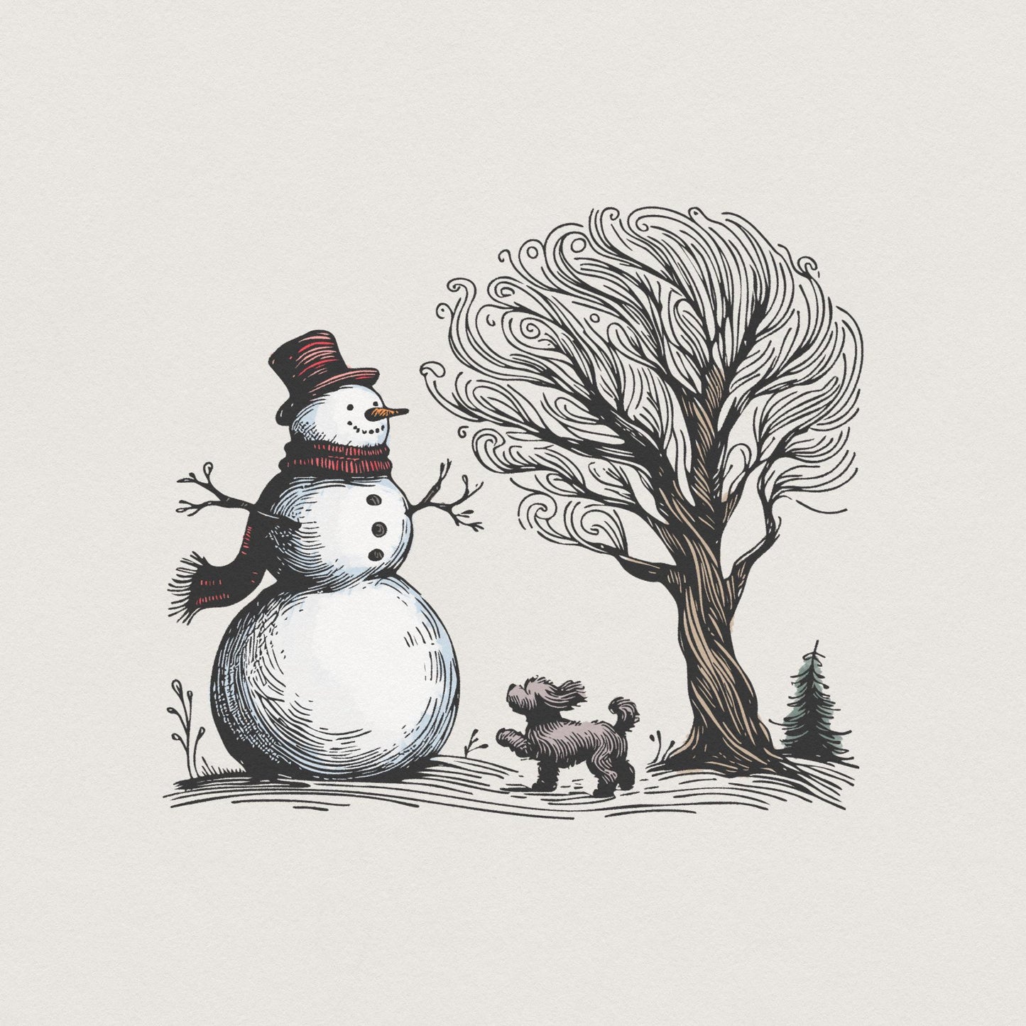 Christmas Snowman with Dog PNG, Snowman Shirt Design - 300 DPI Design for