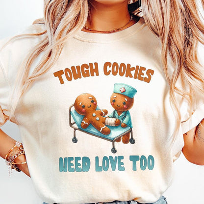 Tough Cookies Need Love Too PNG, Cute Gingerbread Nurse Design - 300 DPI