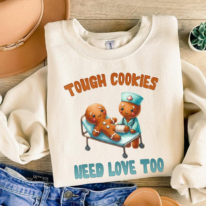 Tough Cookies Need Love Too PNG, Cute Gingerbread Nurse Design - 300 DPI