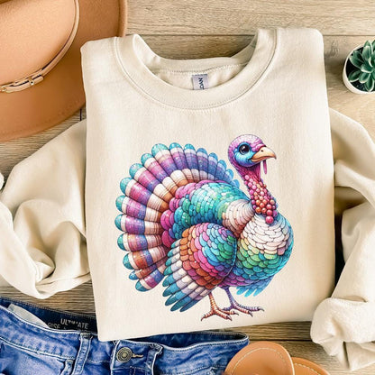 Colorful Coquette Glitter Turkey Png, Fall Design Sublimation - 300 DPI