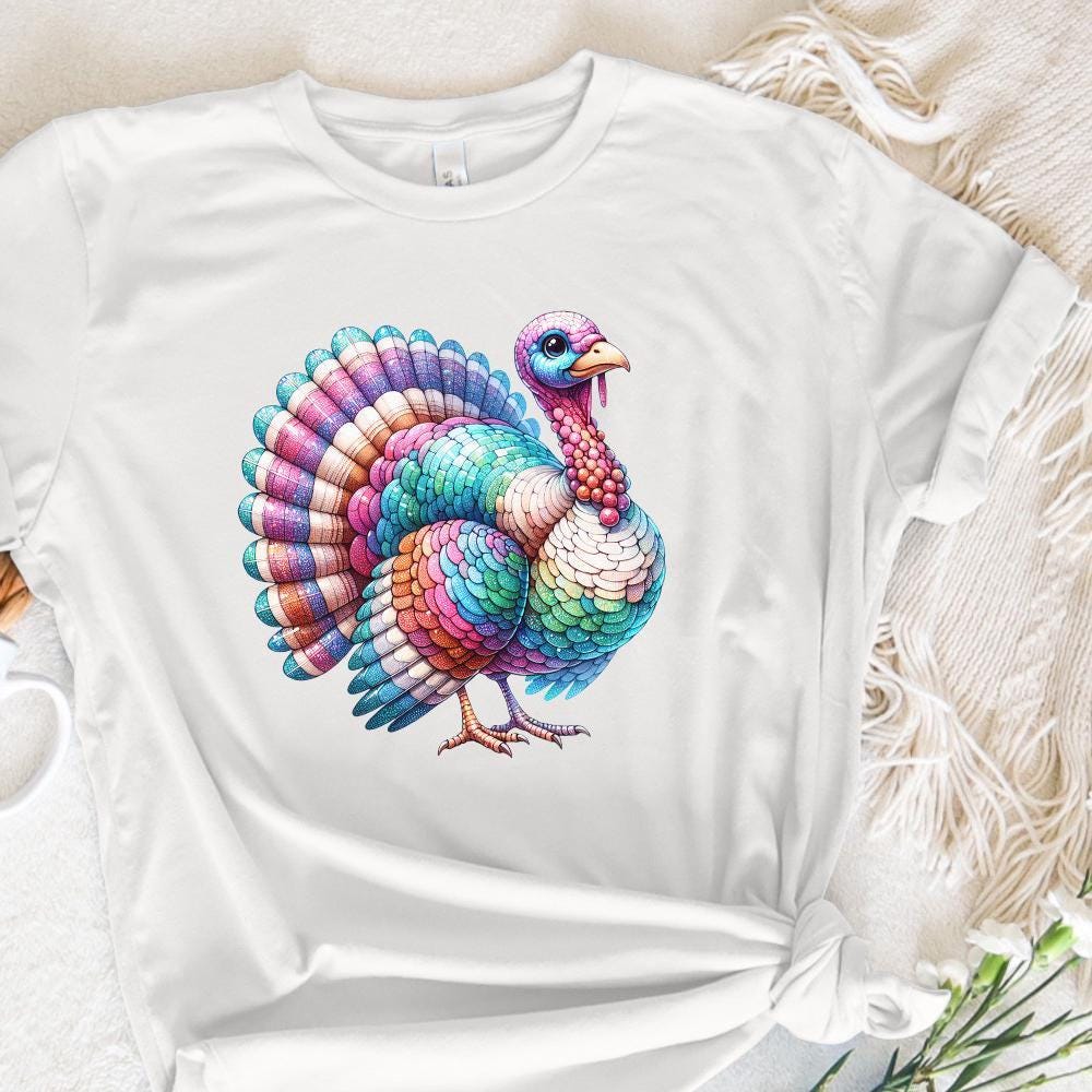 Colorful Coquette Glitter Turkey Png, Fall Design Sublimation - 300 DPI