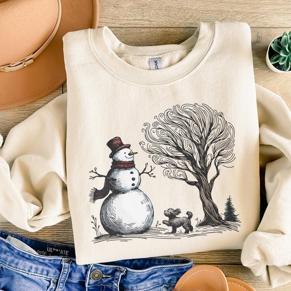 Christmas Snowman with Dog PNG, Snowman Shirt Design - 300 DPI Design for