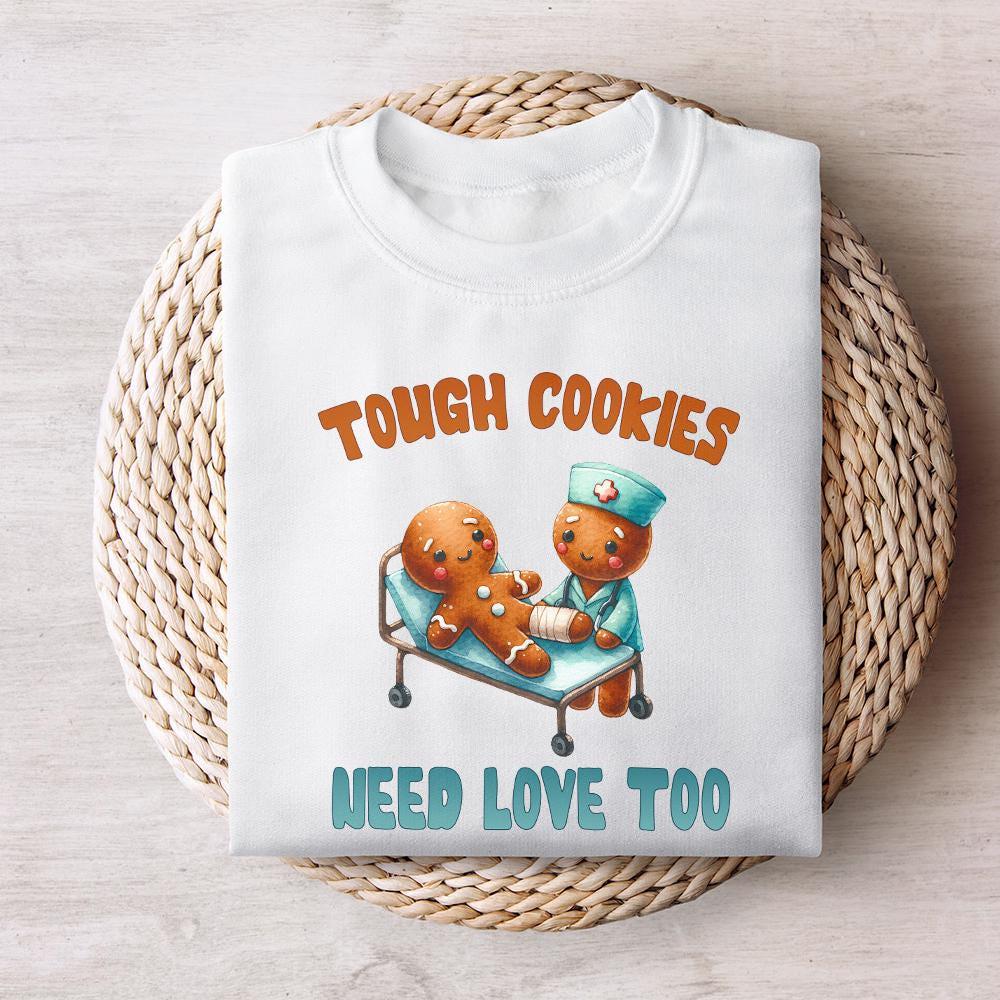 Tough Cookies Need Love Too PNG, Cute Gingerbread Nurse Design - 300 DPI