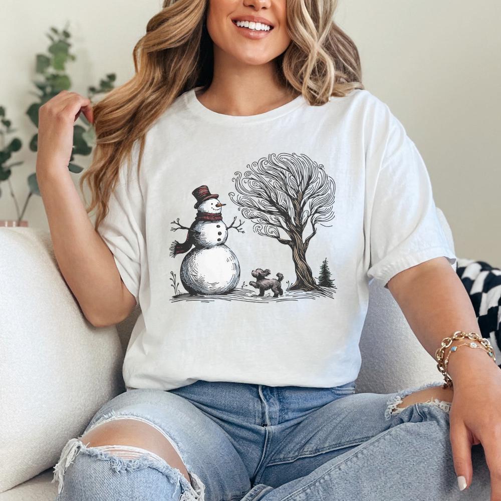 Christmas Snowman with Dog PNG, Snowman Shirt Design - 300 DPI Design for