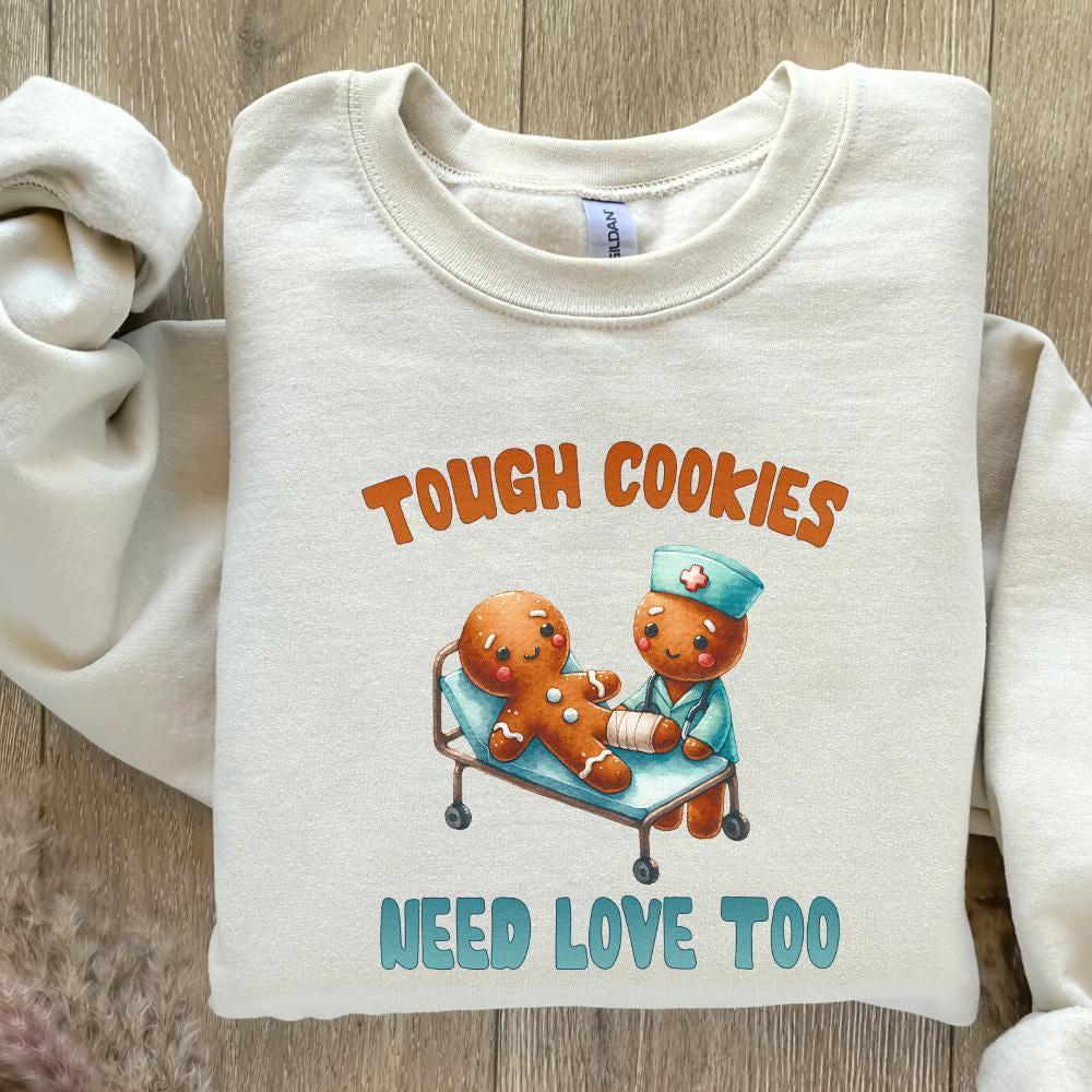 Tough Cookies Need Love Too PNG, Cute Gingerbread Nurse Design - 300 DPI