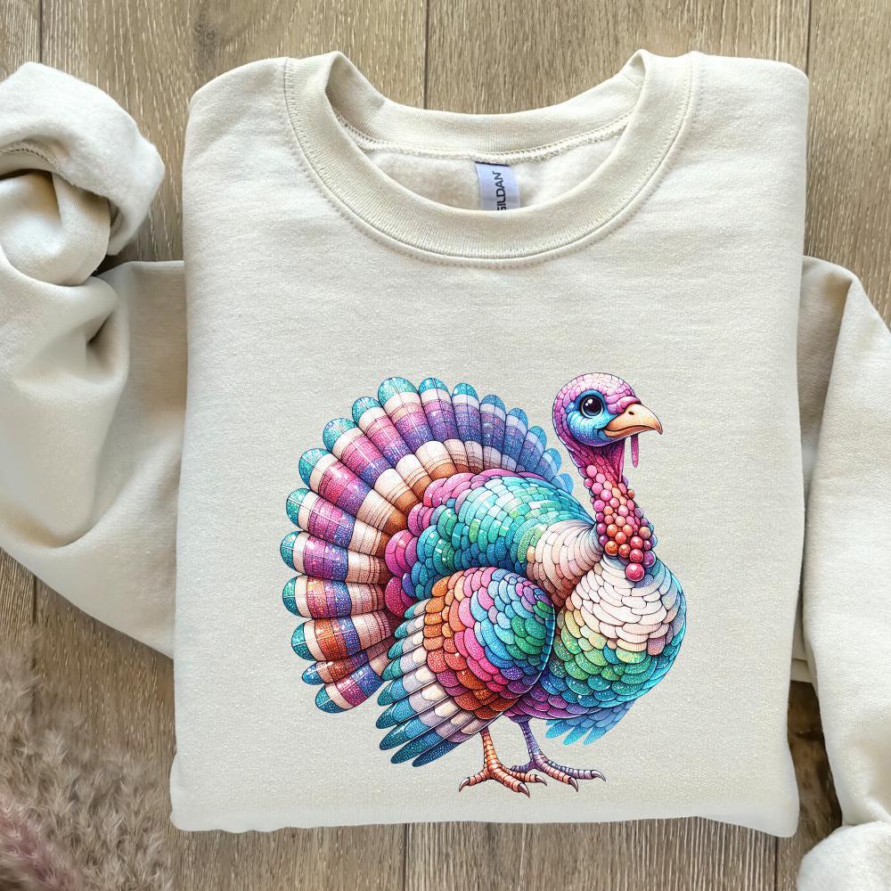 Colorful Coquette Glitter Turkey Png, Fall Design Sublimation - 300 DPI