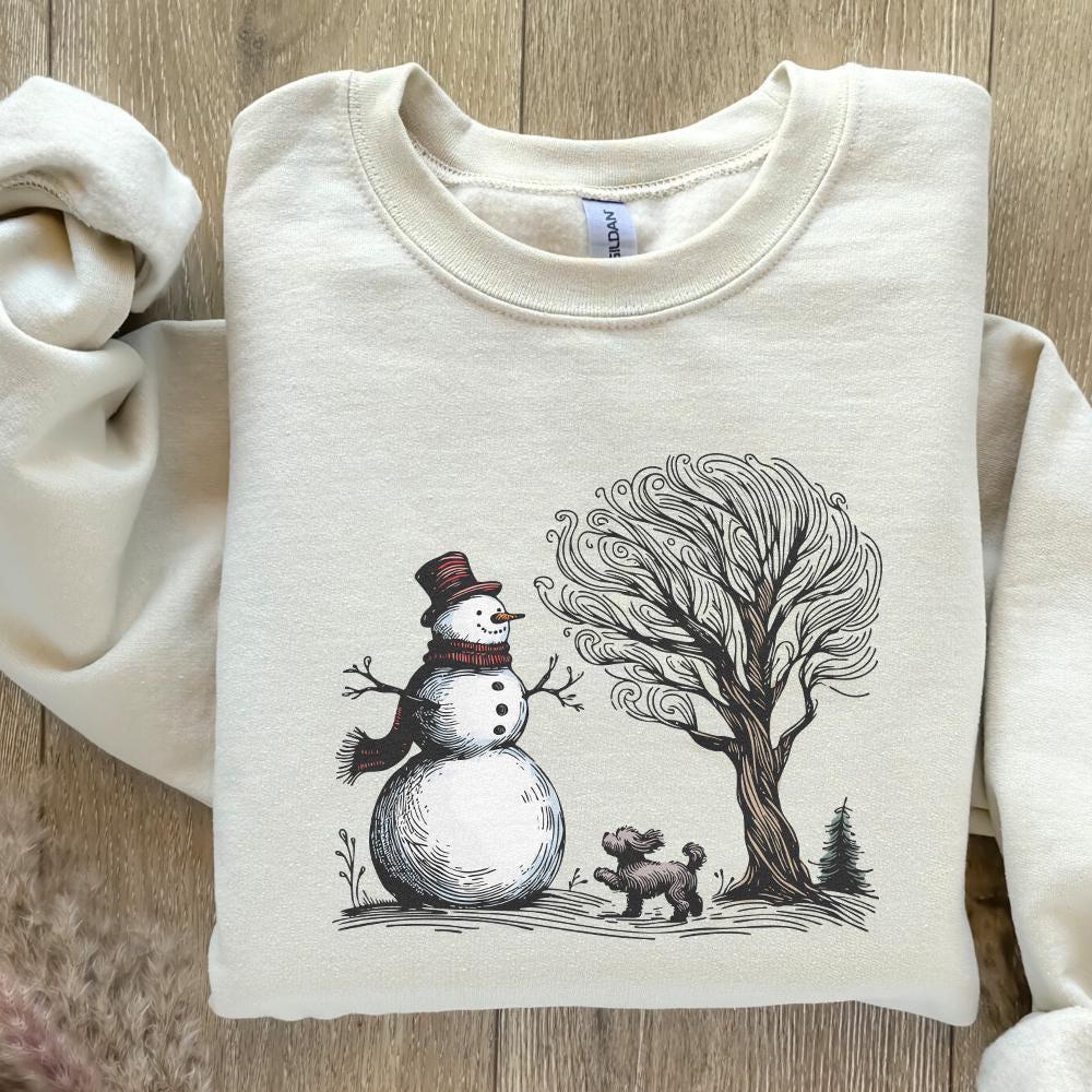 Christmas Snowman with Dog PNG, Snowman Shirt Design - 300 DPI Design for