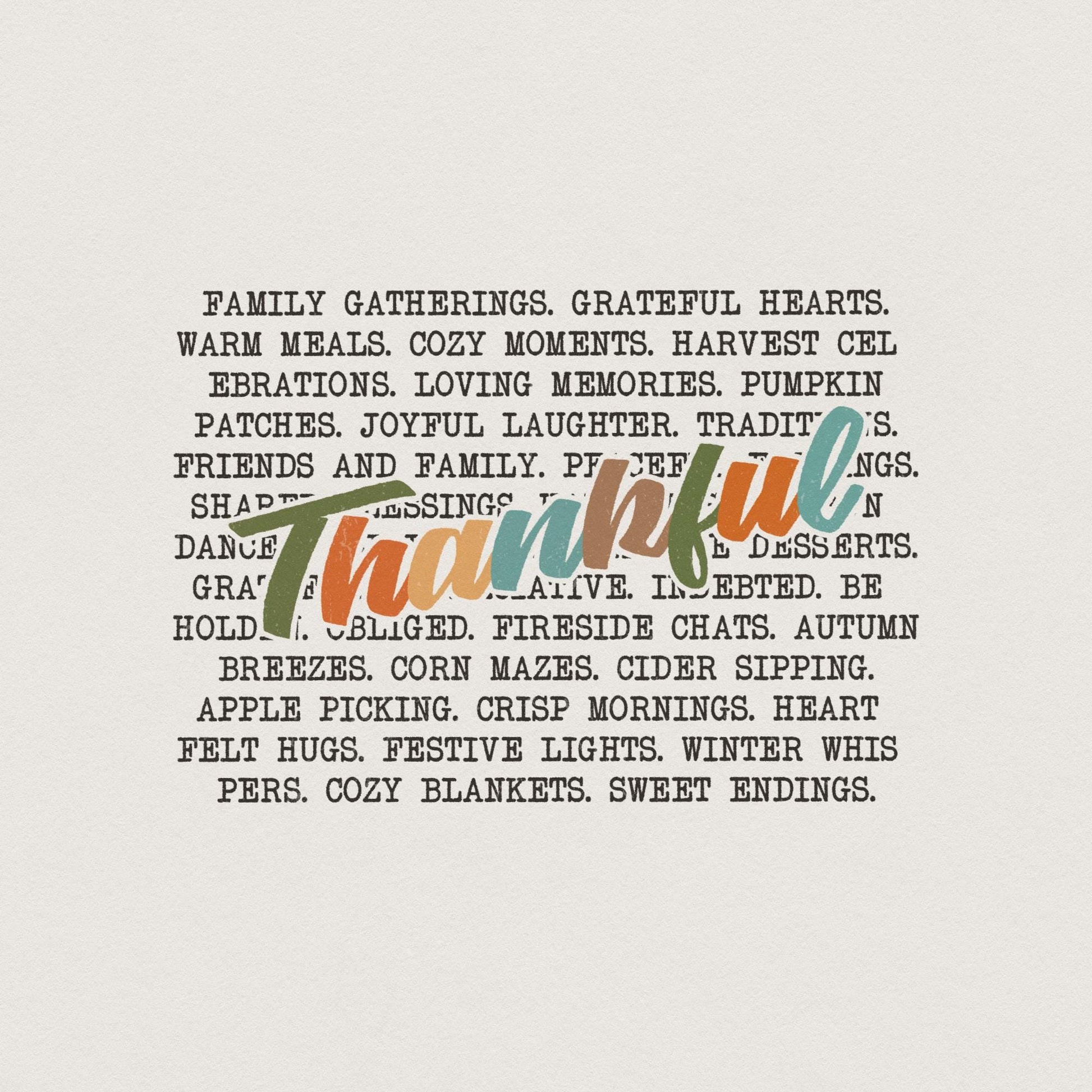 Thankful Words PNG, Thanksgiving png - 300 DPI Design for T-Shirt