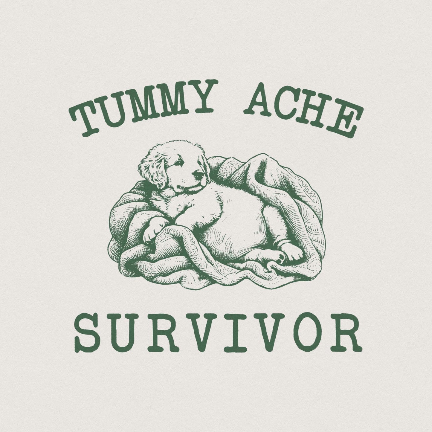 Tummy Ache Survivor PNG, Cute Bunny Puppy - 300 DPI Design for T-Shirt