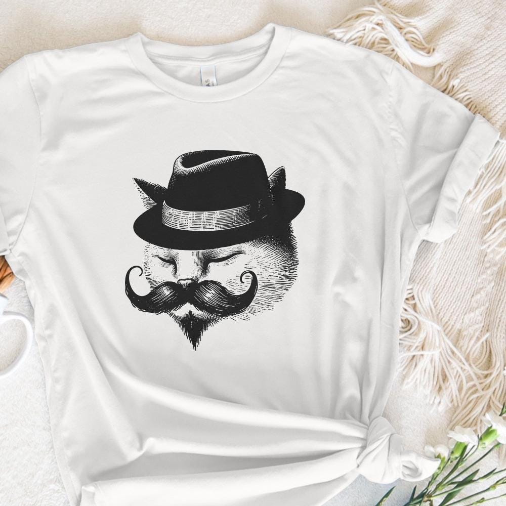 Cute Vintage Gentleman Cat, Handdrawn Style Cat - 300 DPI Design for