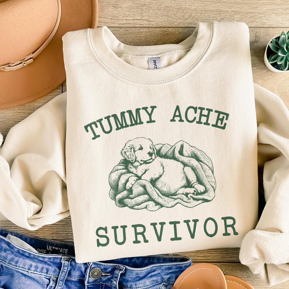 Tummy Ache Survivor PNG, Cute Bunny Puppy - 300 DPI Design for T-Shirt
