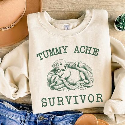 Tummy Ache Survivor PNG, Cute Bunny Puppy - 300 DPI Design for T-Shirt
