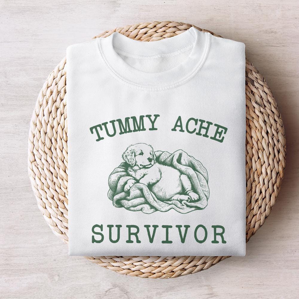 Tummy Ache Survivor PNG, Cute Bunny Puppy - 300 DPI Design for T-Shirt