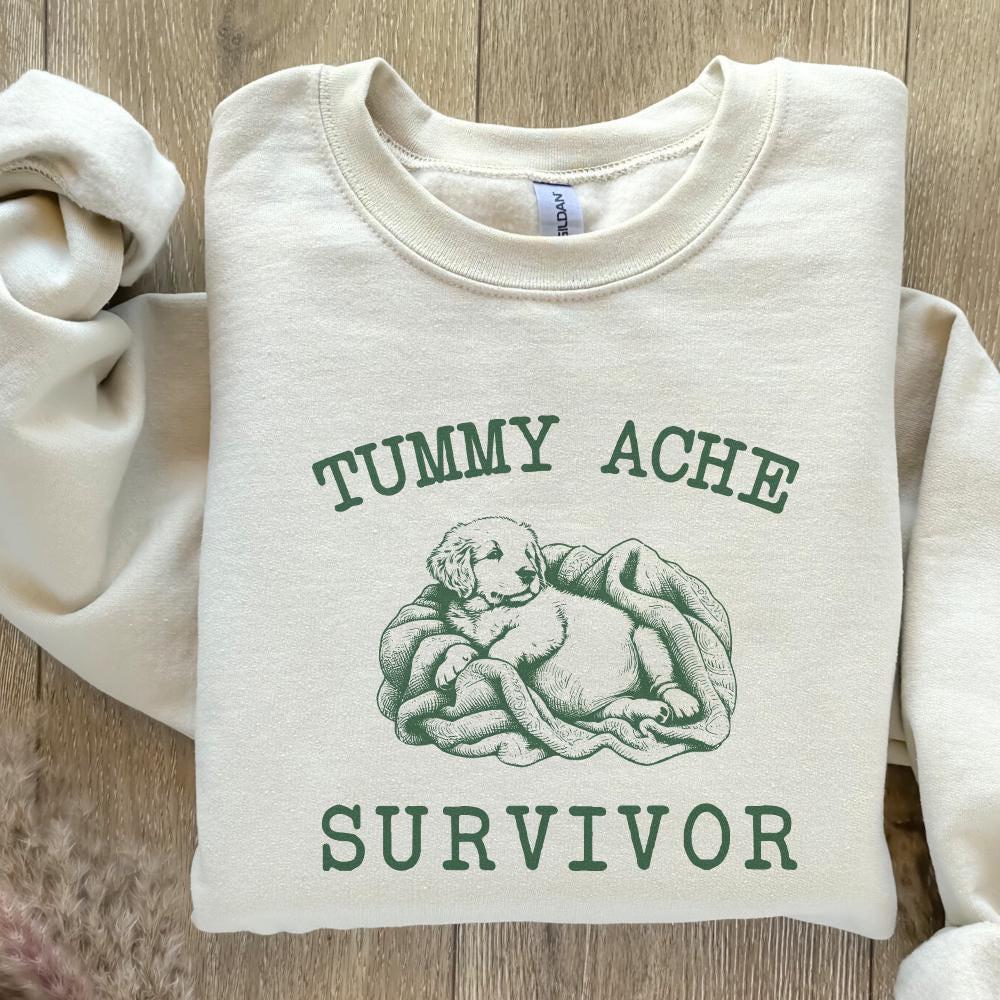 Tummy Ache Survivor PNG, Cute Bunny Puppy - 300 DPI Design for T-Shirt