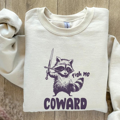 Fight Me Coward PNG, Funny Raccoon Digital Download - 300 DPI Design for