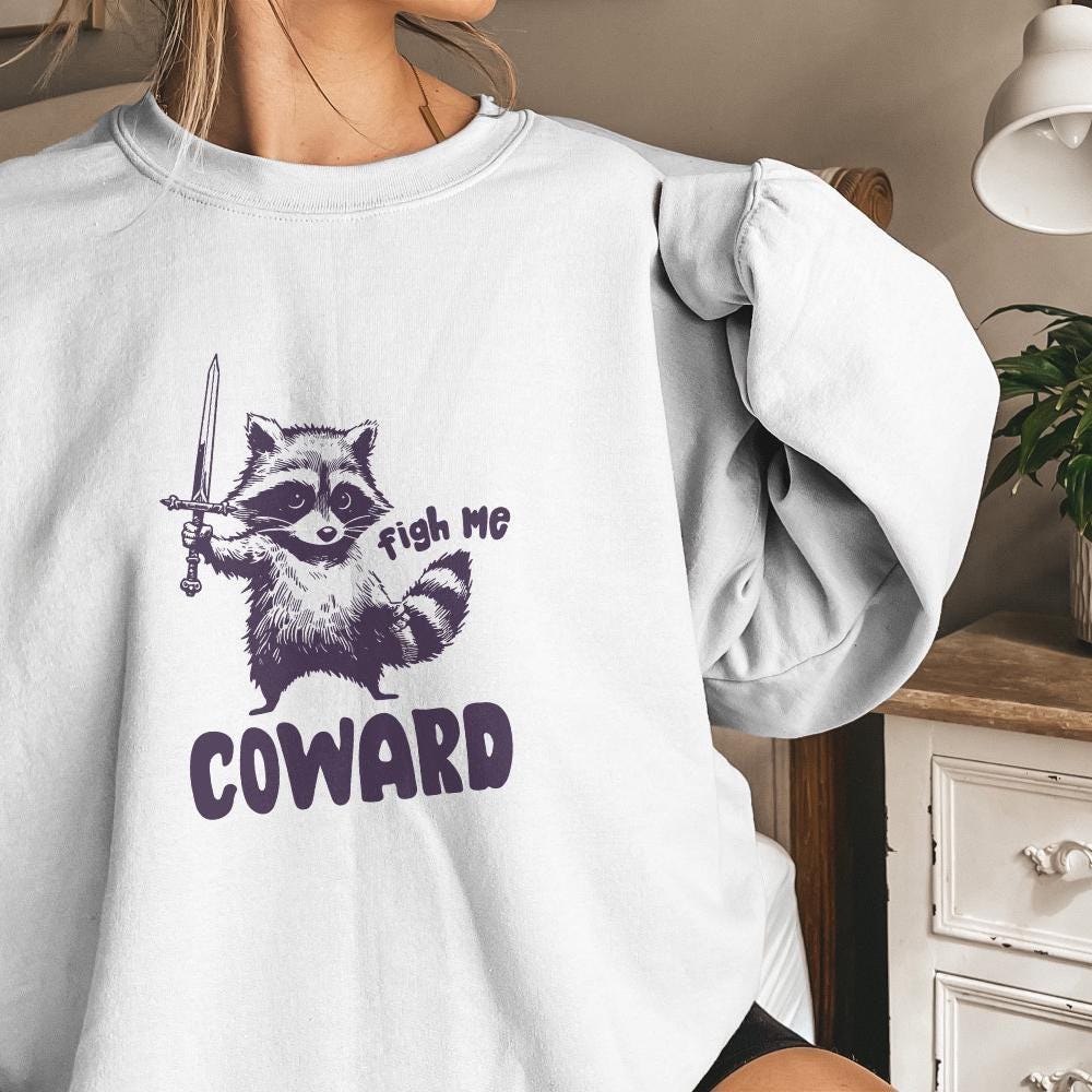 Fight Me Coward PNG, Funny Raccoon Digital Download - 300 DPI Design for