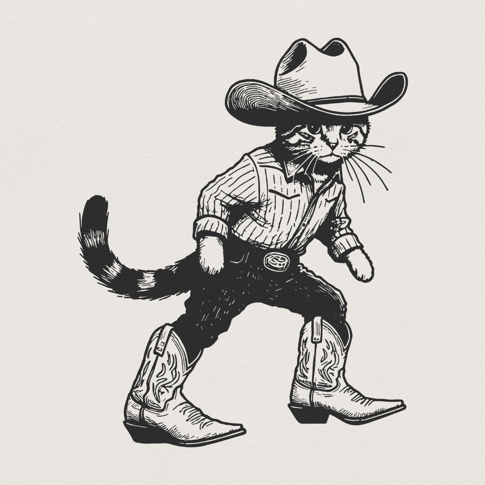 Vintage Cowboy Cat Png, Retro Western Cowboy Png - 300 DPI Design for