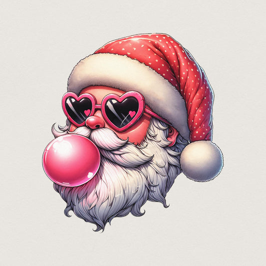Retro Santa Christmas Blowing Bubble Png, Vintage Christmas Png - 300 DPI