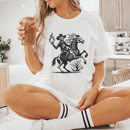 Skeleton Cowboy on Horse PNG, Western Gothic Art - 300 DPI Design for