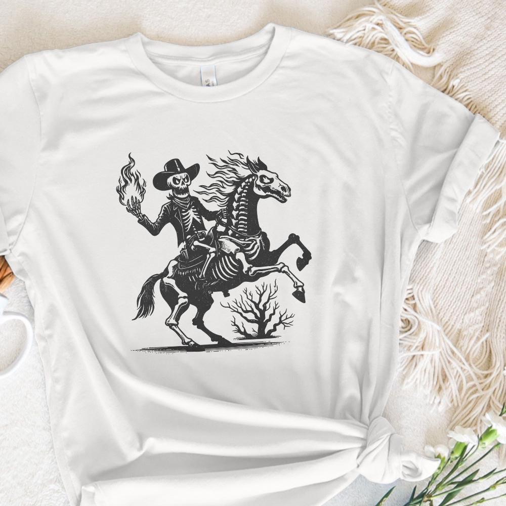 Skeleton Cowboy on Horse PNG, Western Gothic Art - 300 DPI Design for