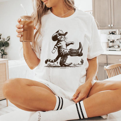 Funny Western Cowboy Cat Design, Retro Cowboy Cat Png - 300 DPI Design