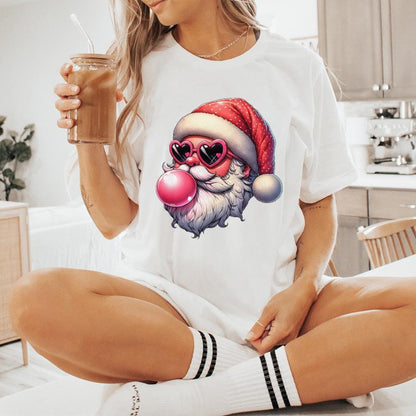 Retro Santa Christmas Blowing Bubble Png, Vintage Christmas Png - 300 DPI