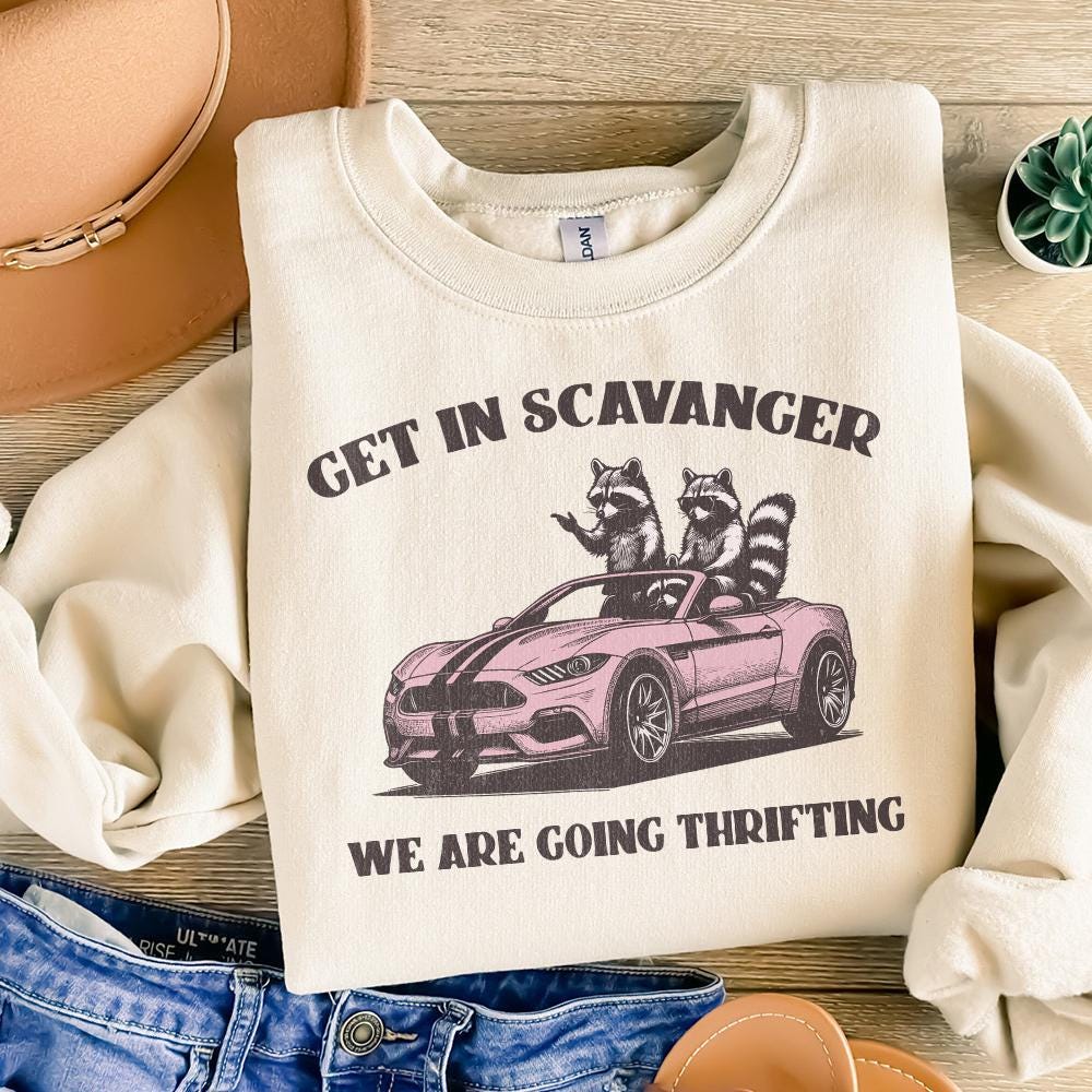 Raccoon PNG Thrifting Design, Funny Quote Retro Vintage Digital File -