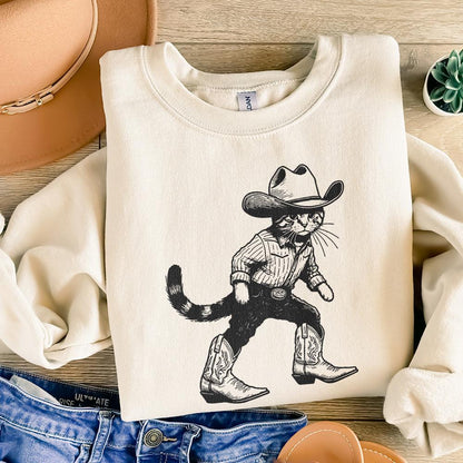Vintage Cowboy Cat Png, Retro Western Cowboy Png - 300 DPI Design for