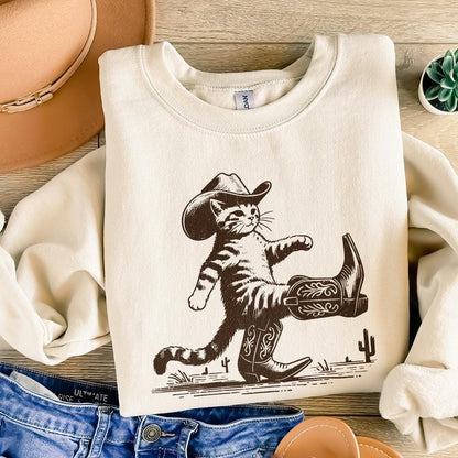 Funny Western Cowboy Cat Design, Retro Cowboy Cat Png - 300 DPI Design