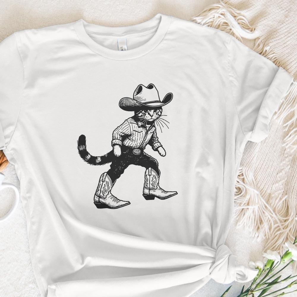 Vintage Cowboy Cat Png, Retro Western Cowboy Png - 300 DPI Design for