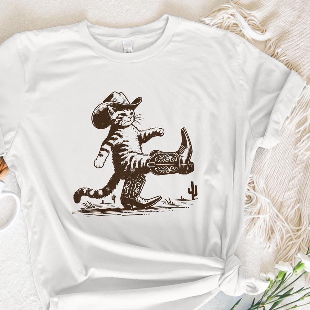 Funny Western Cowboy Cat Design, Retro Cowboy Cat Png - 300 DPI Design