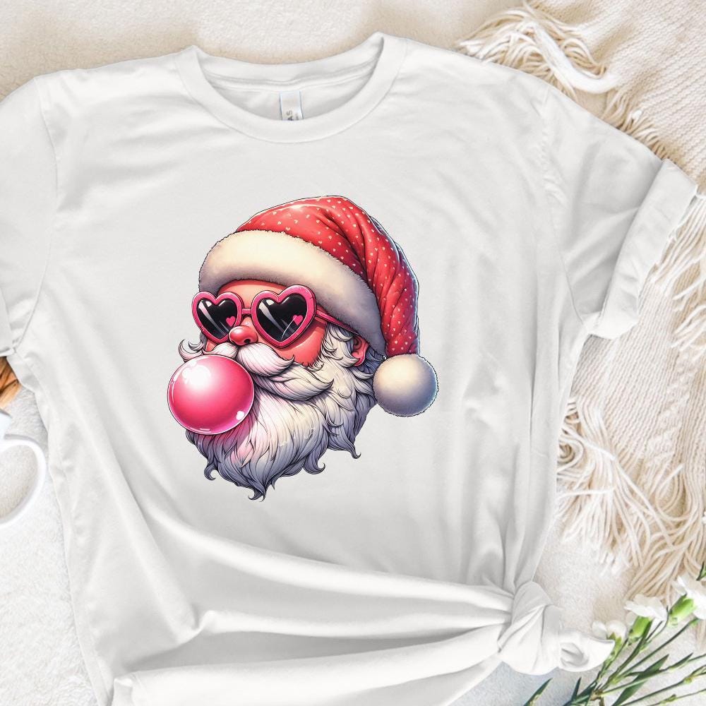 Retro Santa Christmas Blowing Bubble Png, Vintage Christmas Png - 300 DPI