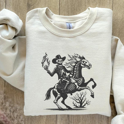 Skeleton Cowboy on Horse PNG, Western Gothic Art - 300 DPI Design for