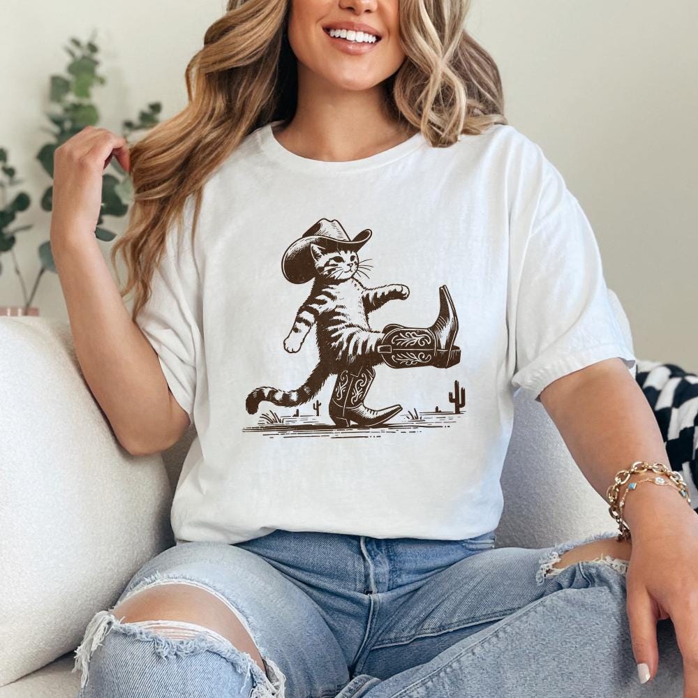 Funny Western Cowboy Cat Design, Retro Cowboy Cat Png - 300 DPI Design