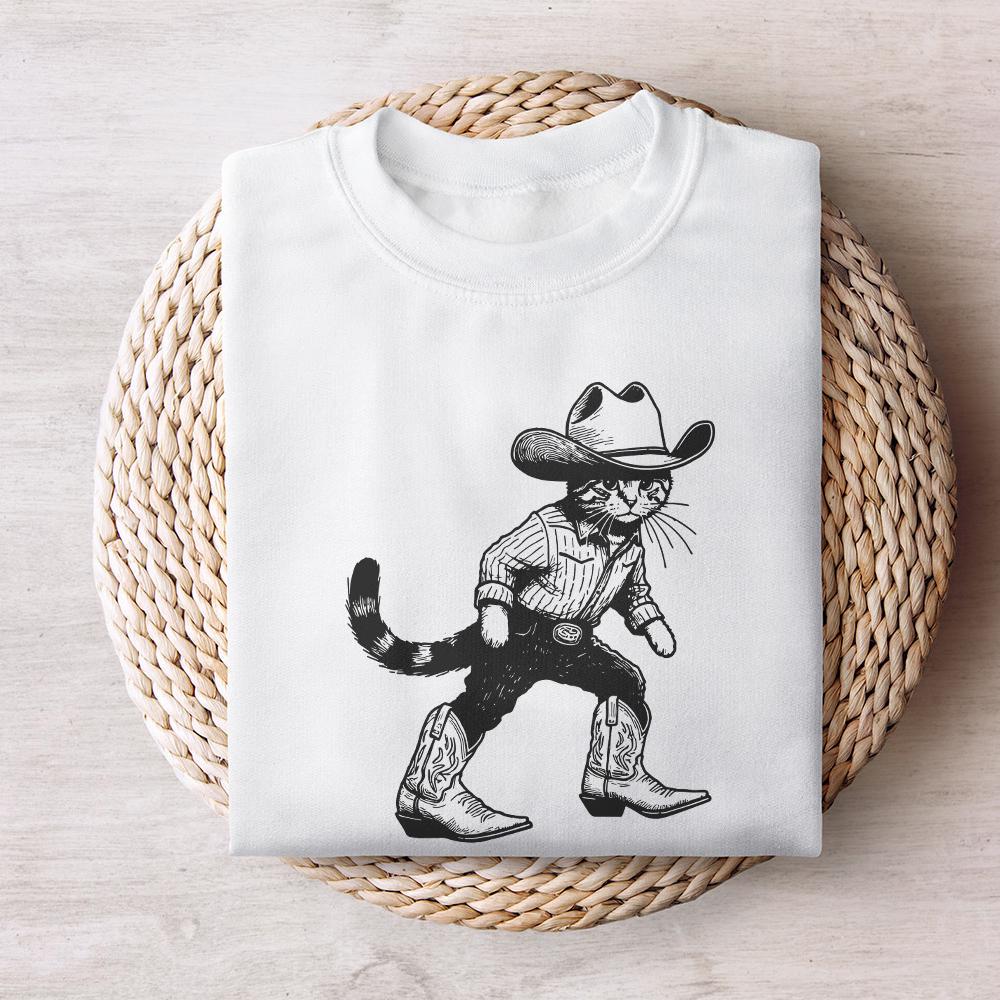 Vintage Cowboy Cat Png, Retro Western Cowboy Png - 300 DPI Design for