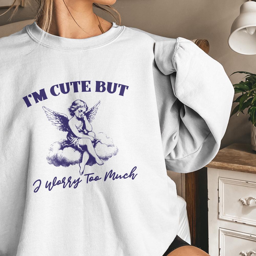 I'm Cute But I Worry Too Much PNG, Trendy Vintage Angel - 300 DPI Design