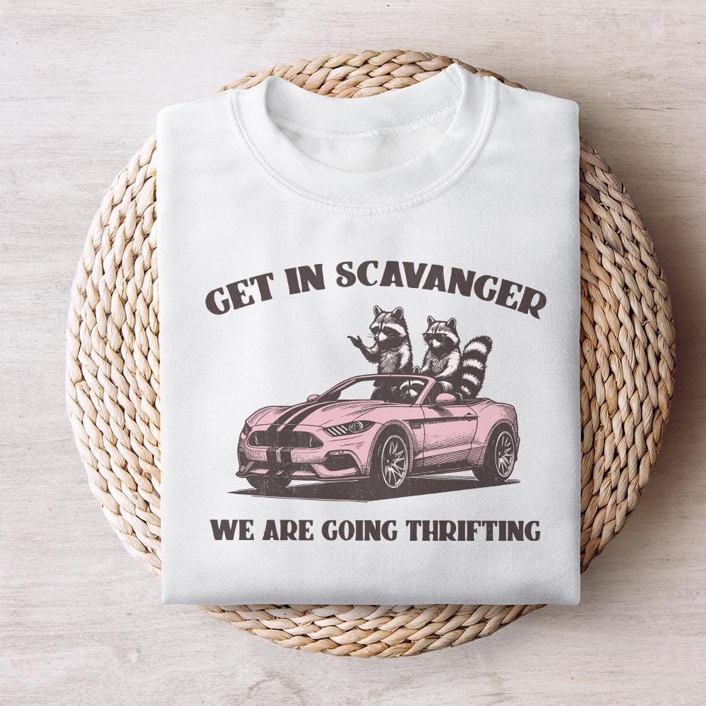 Raccoon PNG Thrifting Design, Funny Quote Retro Vintage Digital File -