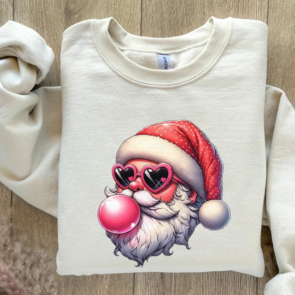 Retro Santa Christmas Blowing Bubble Png, Vintage Christmas Png - 300 DPI