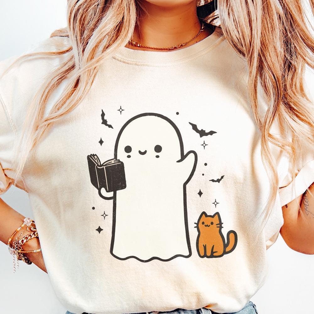 Ghost Reading Book PNG, Halloween Library PNG - 300 DPI Design for T-Shirt